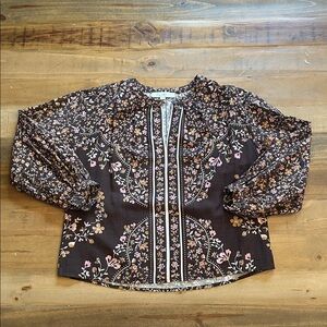 LOFT Brown Floral Blouse with Pink and Brown Accents